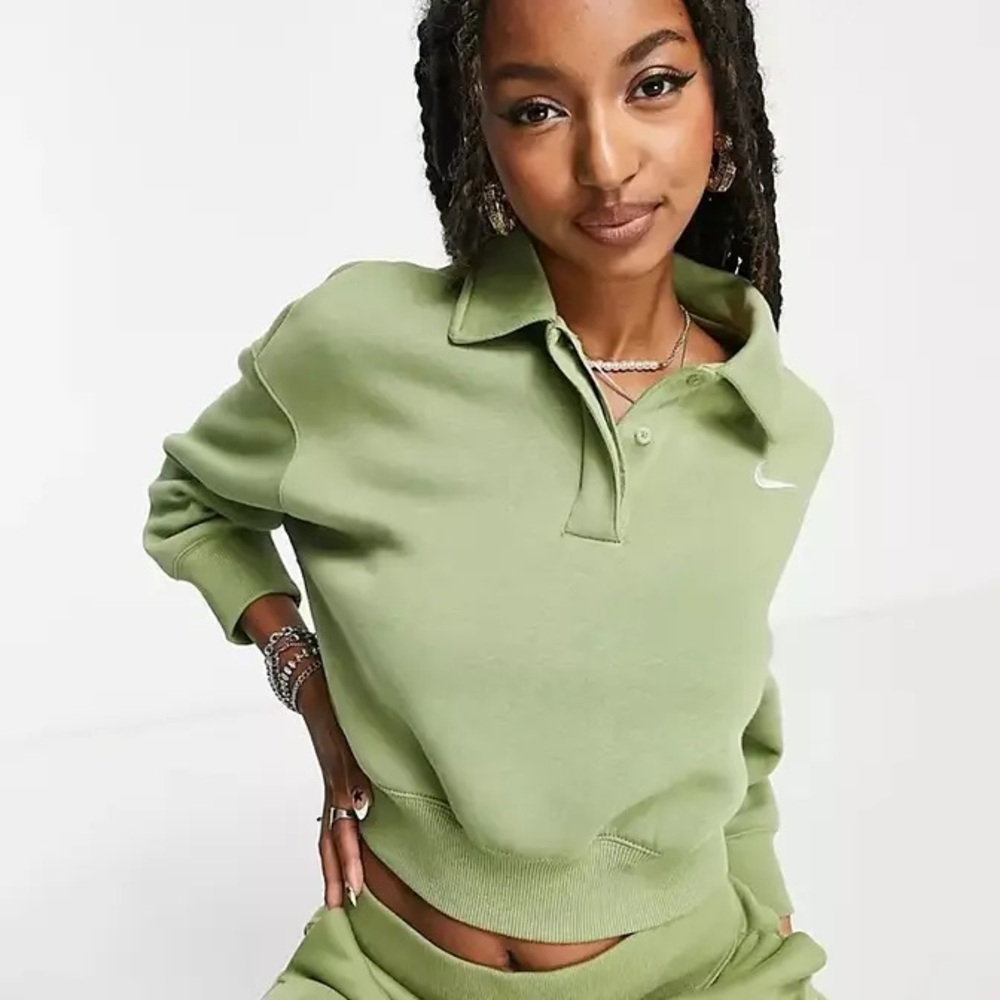 NWT Nike Sportswear Phoenix Fleece 3/4-Sleeve Crop Polo Sweatshirt - Picture 2 of 9